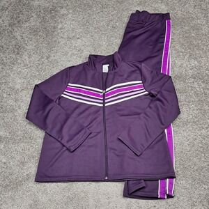 K. Jordan Womens Purple Striped Tracksuit Zip Jacket and Pants Set XL RN111464